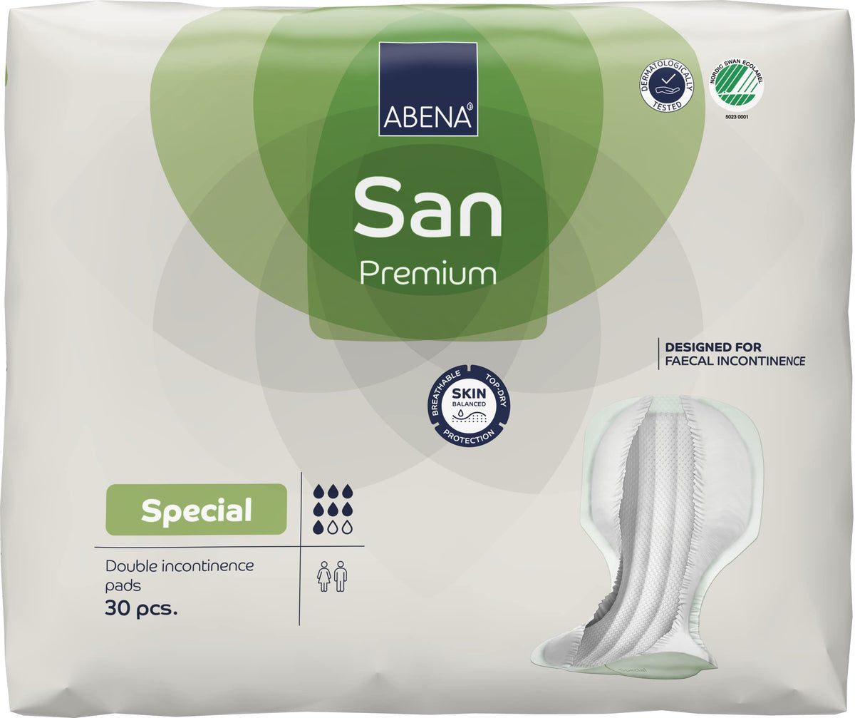 Abena San Special empaque frontal mostrando paquete y cantidad, protección clara