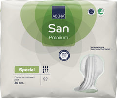 Abena San Special empaque frontal mostrando paquete y cantidad, protección clara