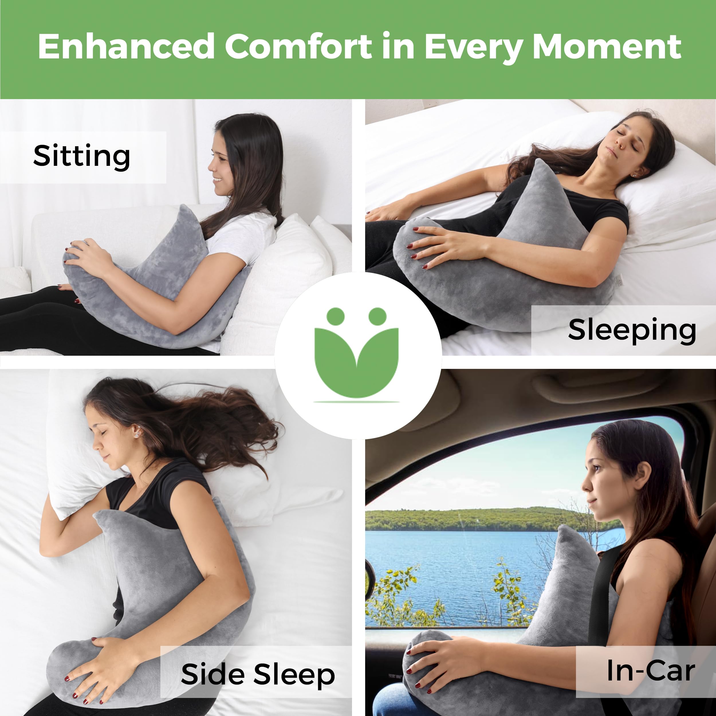 AbleUplift almohada en uso en cama para dormir de lado cómodamente
