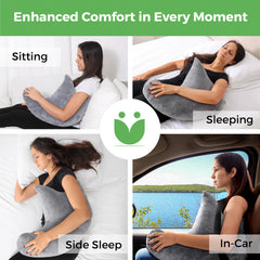 AbleUplift almohada en uso en cama para dormir de lado cómodamente