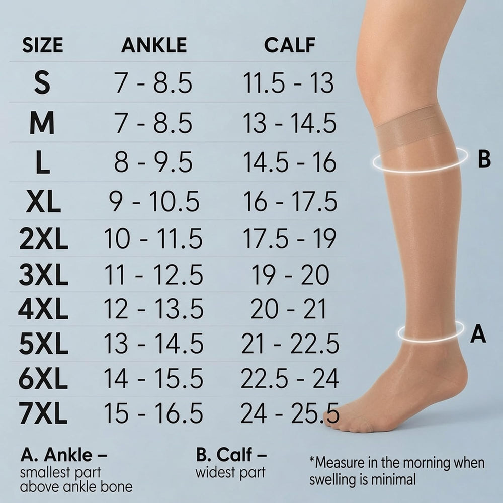 ABSOLUTE SUPPORT comparación de tamaño mostrando ajuste en pantorrilla y tobillo