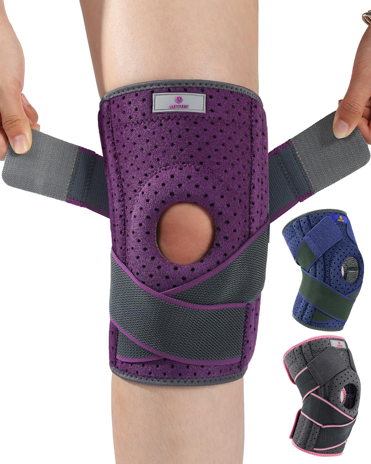 ABYON rodillera frontal mostrando ajuste seguro y soporte estable