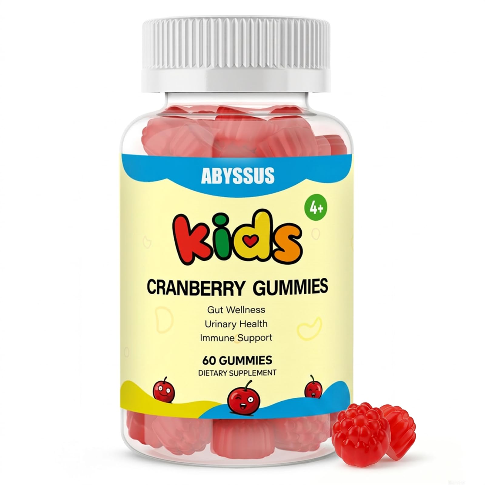 ABYSSUS envase frontal de Cranberry Gummies mostrando contenido y diseño