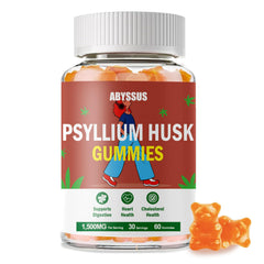 ABYSSUS frasco de gomitas de psyllium frente, empaque práctico y fiable