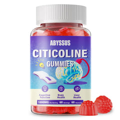 ABYSSUS frasco frontal de gomitas citicolina 1000 mg, presenta dosis clara