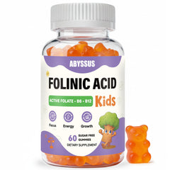 ABYSSUS envase frontal de gomitas folinato sin azúcar mostrando diseño claro