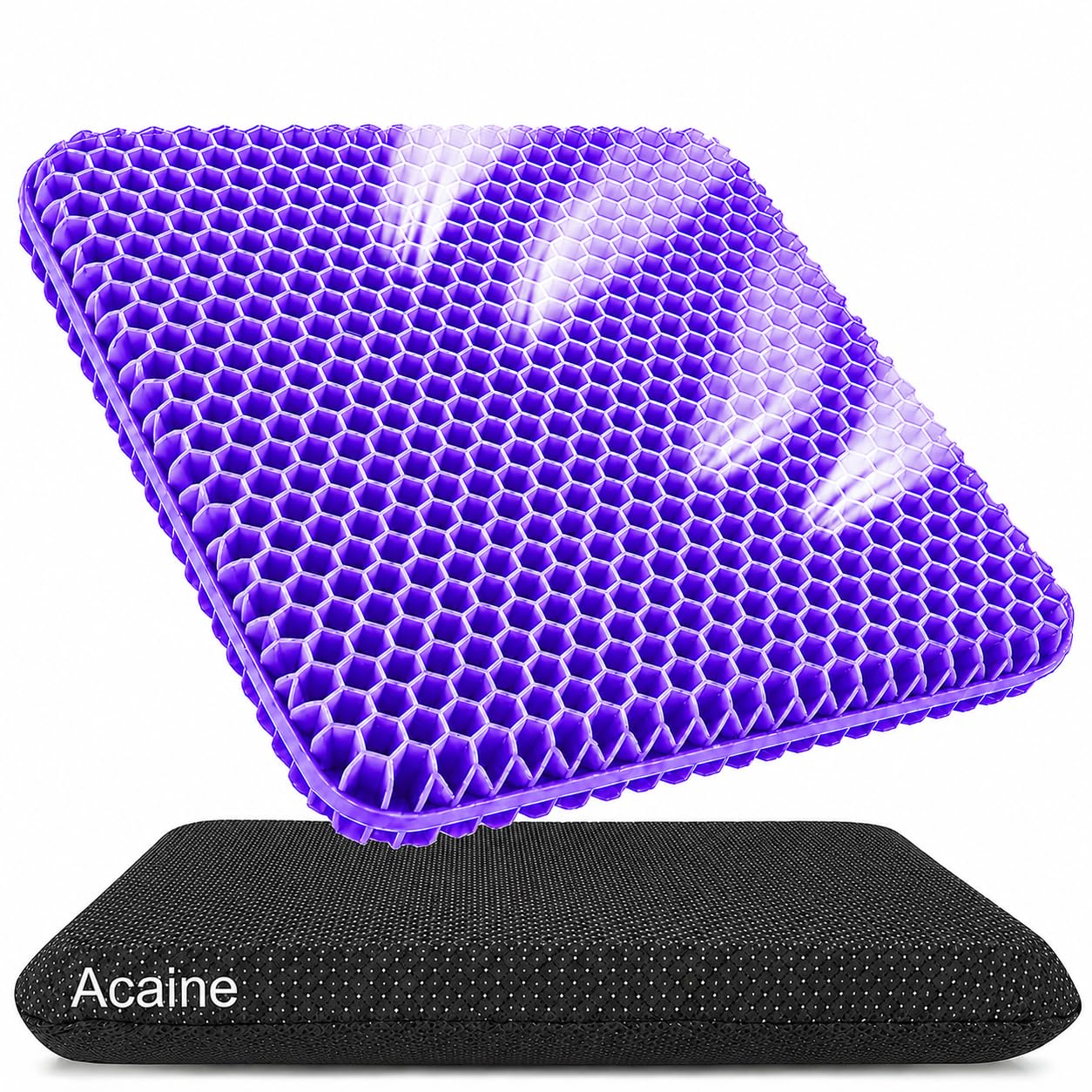 Acaine vista frontal del cojín gel mostrando tamaño y forma, mayor comodidad