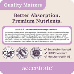 Accentrate Omega Max caja y botella mostrando presentación profesional