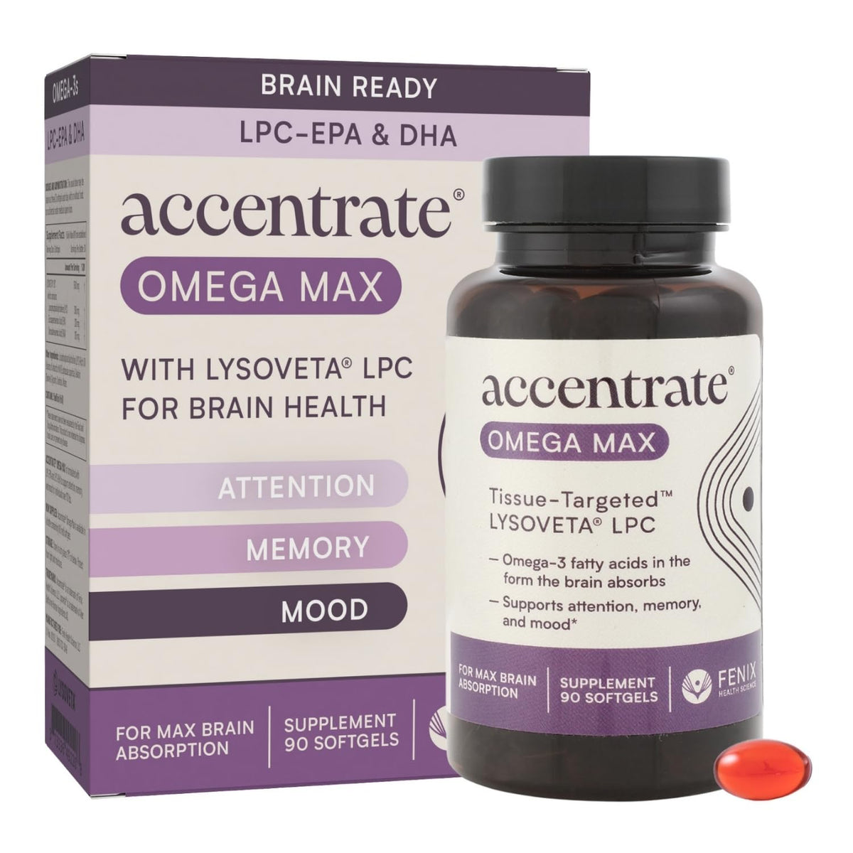 Accentrate Omega Max frontal mostrando envase y entrega cerebral mejorada