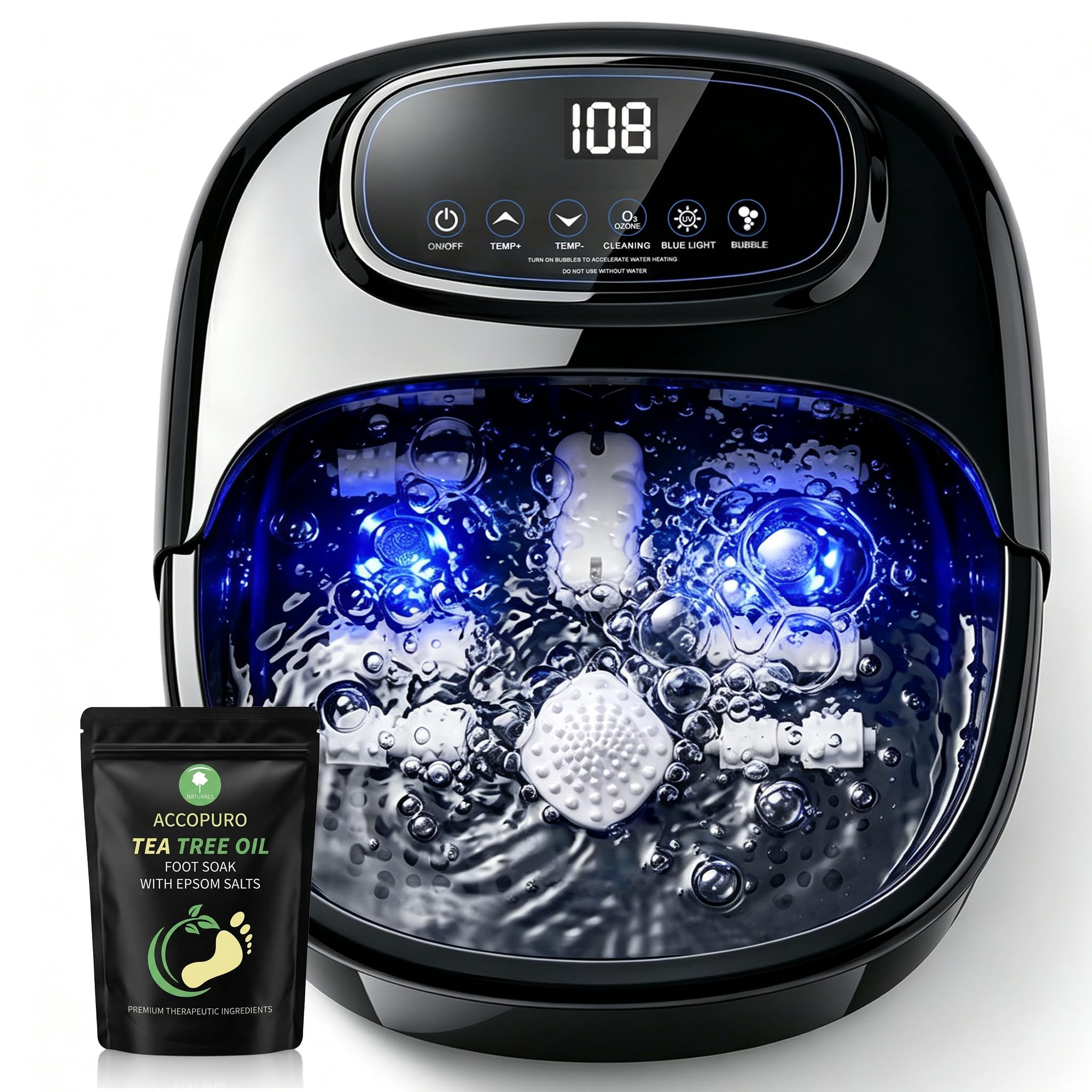 ACCOPURO vista frontal del spa de pies mostrando diseño y beneficios higiénicos