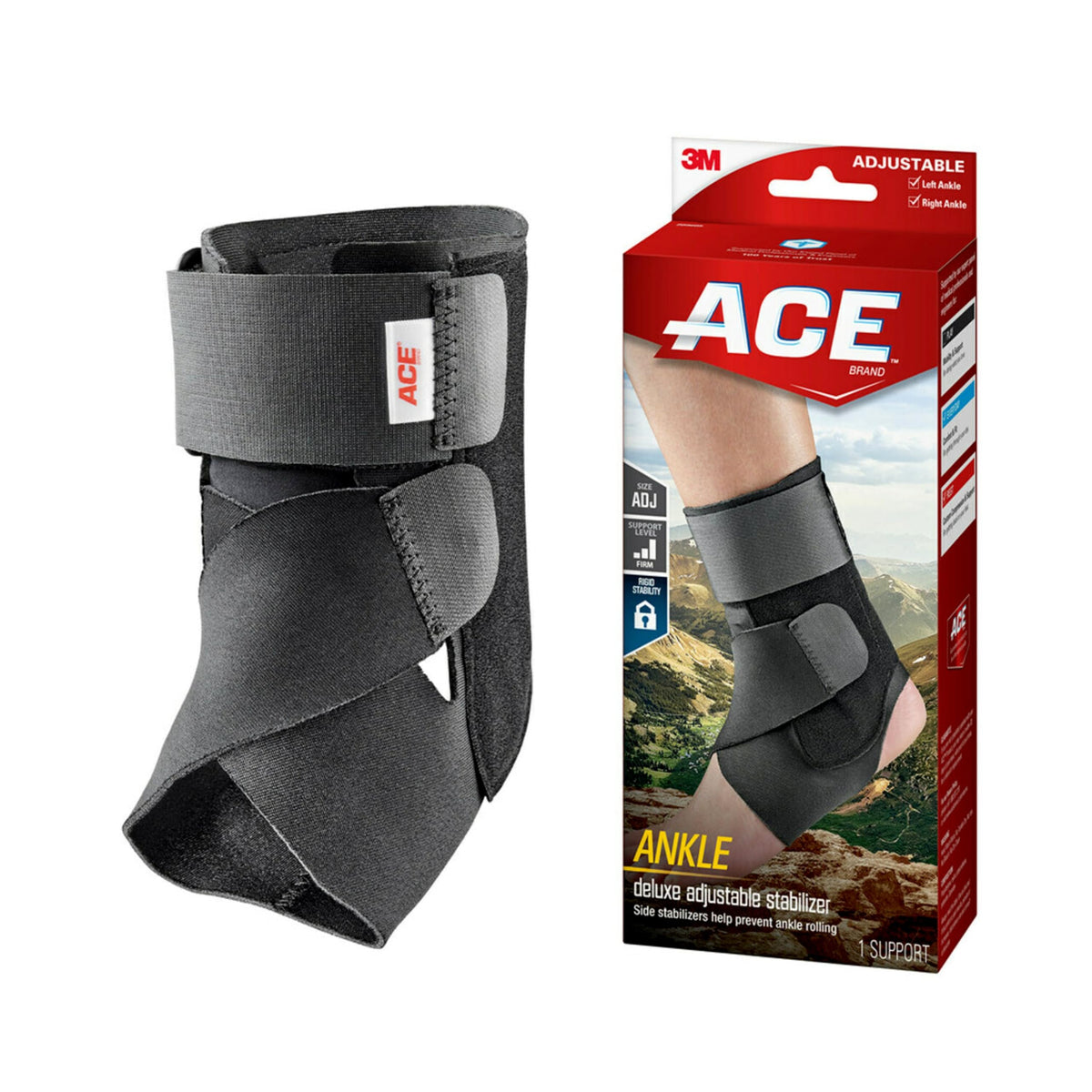 ACE estabilizador de tobillo vista frontal soporte visible y cómodo
