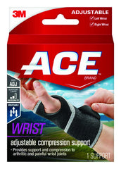 ACE soporte de muñeca frontal mostrando el empaque y beneficio de apoyo