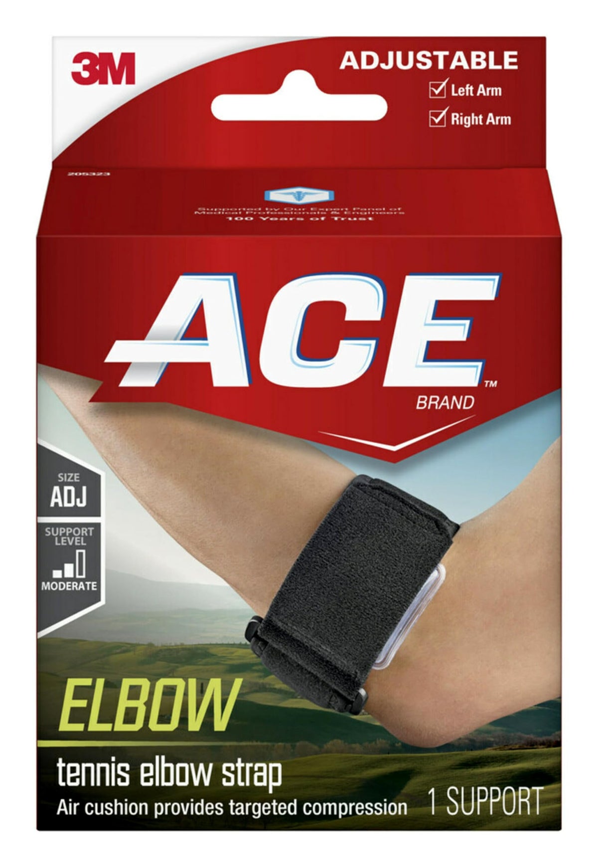ACE soporte frontal y empaque mostrando diseño y ajuste rápido