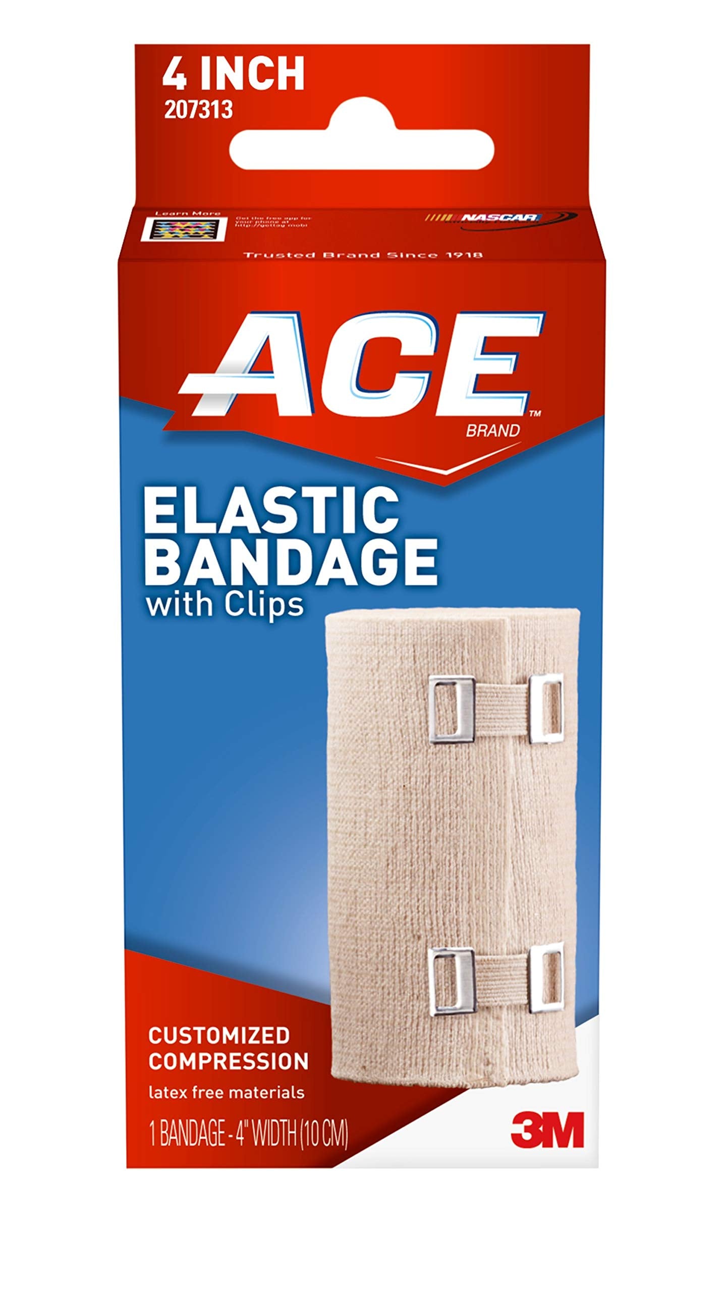 ACE venda elástica frontal mostrando el empaque y el color beige para soporte visible