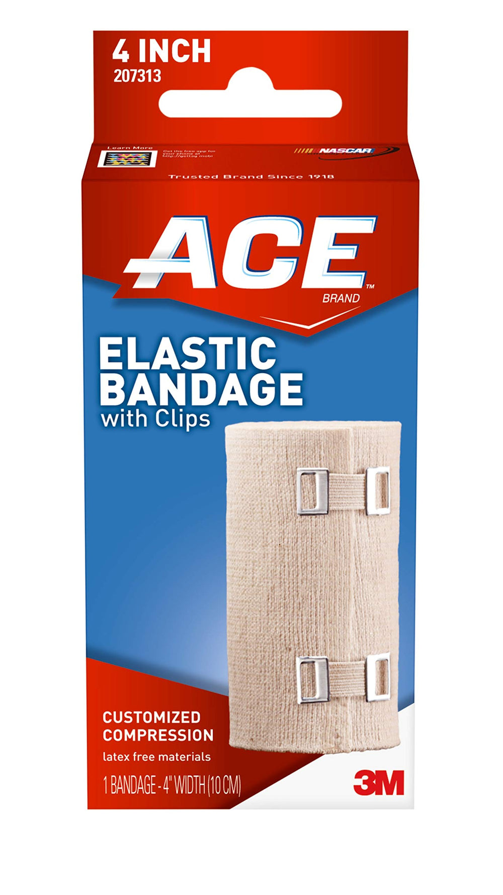 ACE venda elástica frontal mostrando el empaque y el color beige para soporte visible