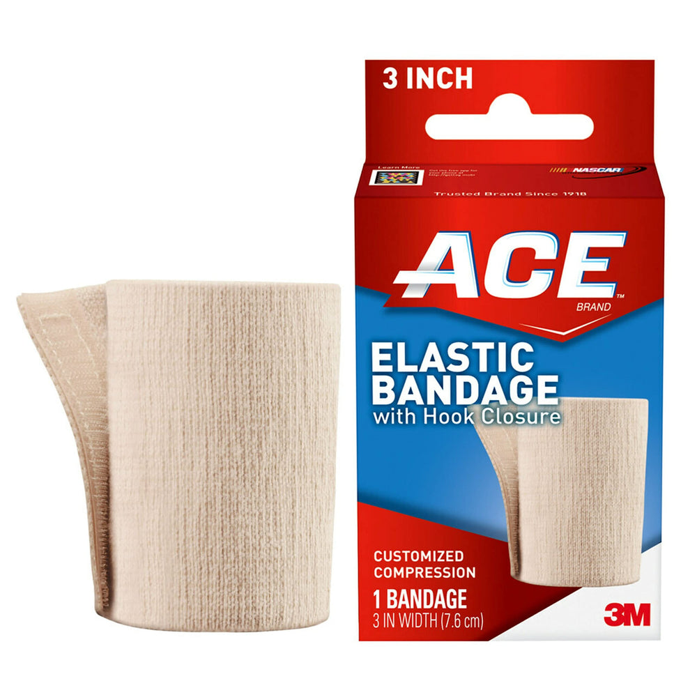 ACE vendaje frontal mostrando empaquetado y soporte visible para comodidad