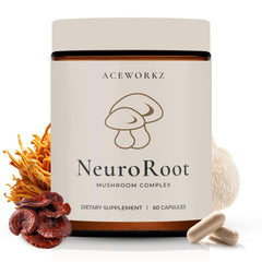 ACEWORKZ envase frontal de NeuroRoot mostrando 60 cápsulas y beneficios claros