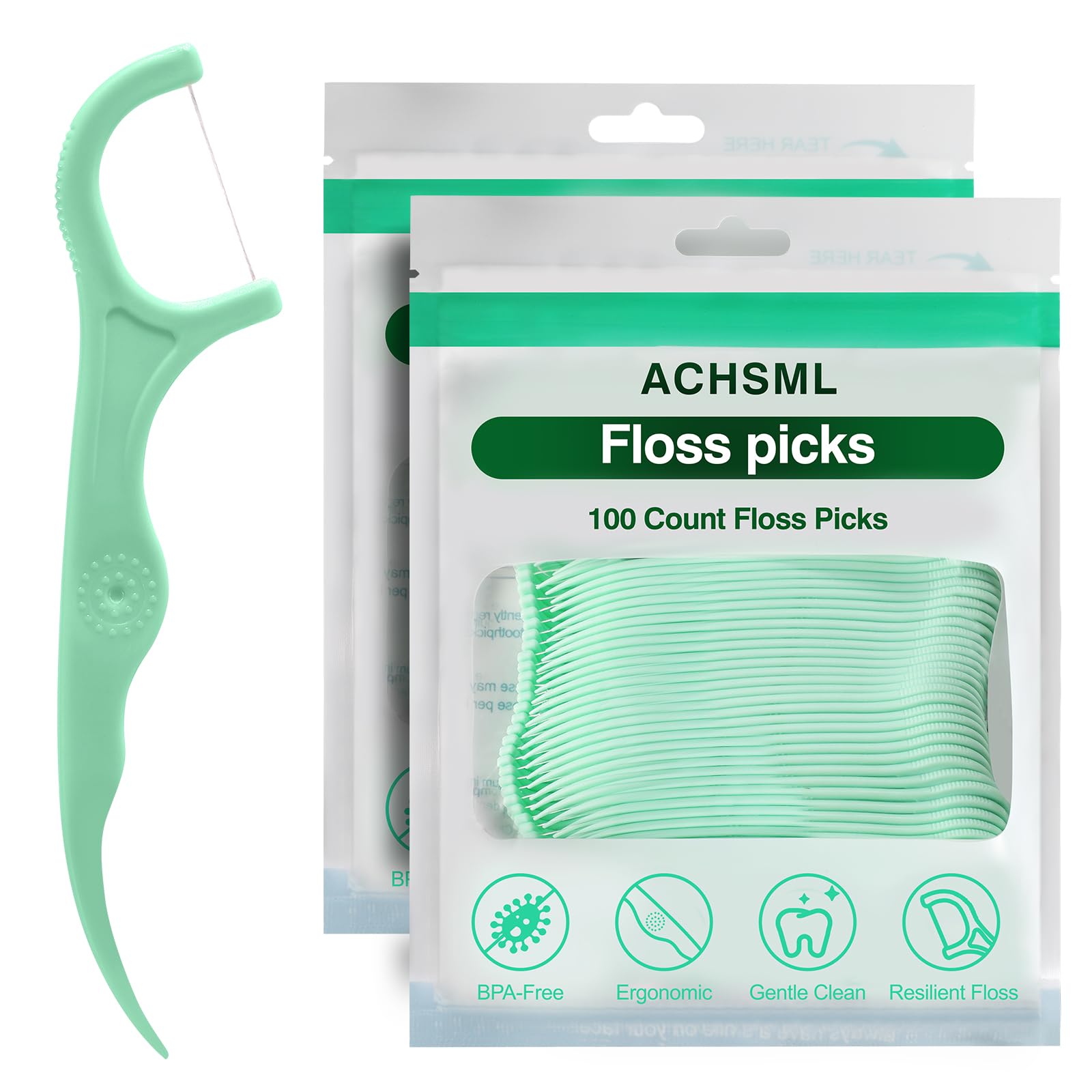 ACHSML empaque frontal con 200 floss picks, almacenamiento práctico