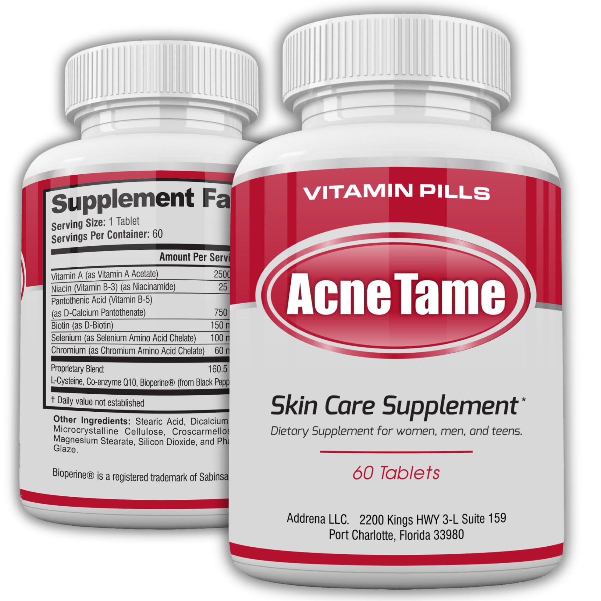 Acnetame frasco en primer plano mostrando la etiqueta y beneficios visibles