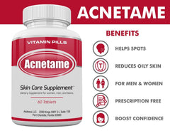 Acnetame listado de ingredientes en etiqueta destacando vitaminas clave