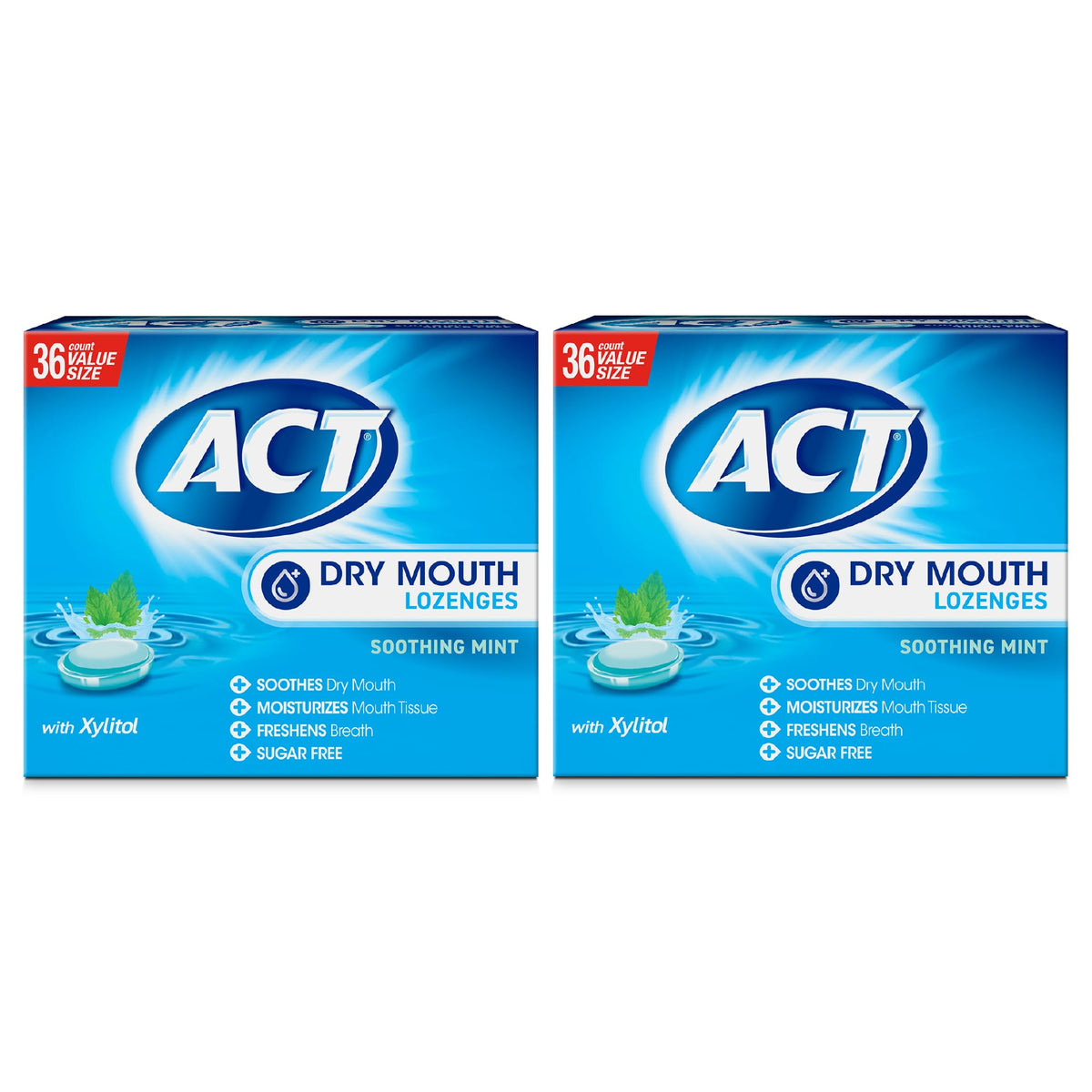 ACT pack frontal 2 pack mostrando 36 unidades para alivio inmediato