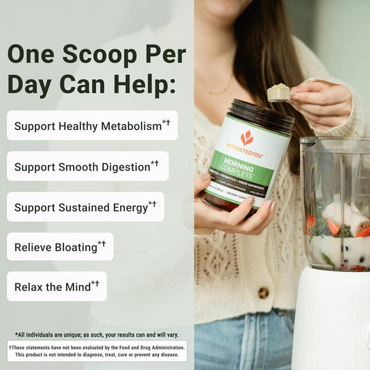 ActivatedYou Morning Complete glass shake demonstrates on-the-go mixing for steady daytime energy.