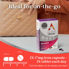 Mujer activa tomando ACTIVEIRON durante jornada laboral para energía sostenida