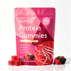 ACYYCZ envase frontal de gomitas sabor berries con beneficio proteico