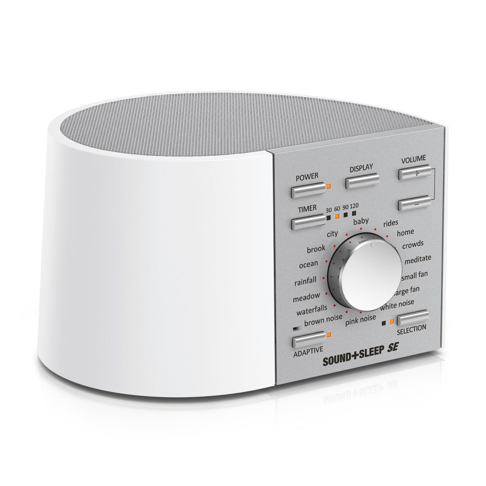 Adaptive Sound Technologies vista frontal del dispositivo mostrando controles y beneficios de enfoque