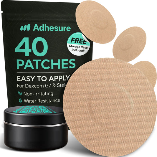 Adhesure empaque frontal color tan mostrando 40 parches y beneficio de ahorro