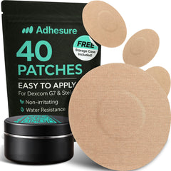 Adhesure empaque frontal color tan mostrando 40 parches y beneficio de ahorro