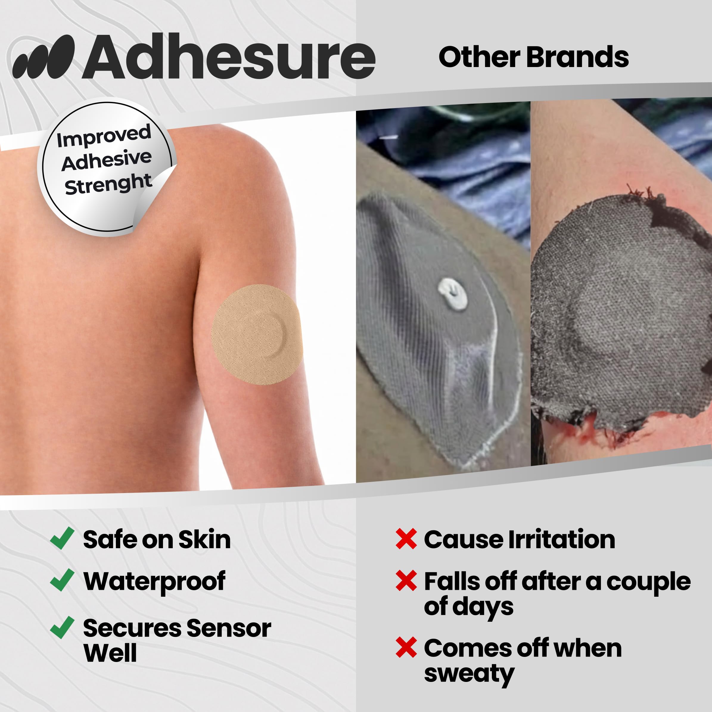 Adhesure textura del parche primer plano que muestra material transpirable y comodidad