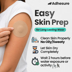 Adhesure parche aplicado en brazo con sensor Dexcom G7 asegurando sujeción