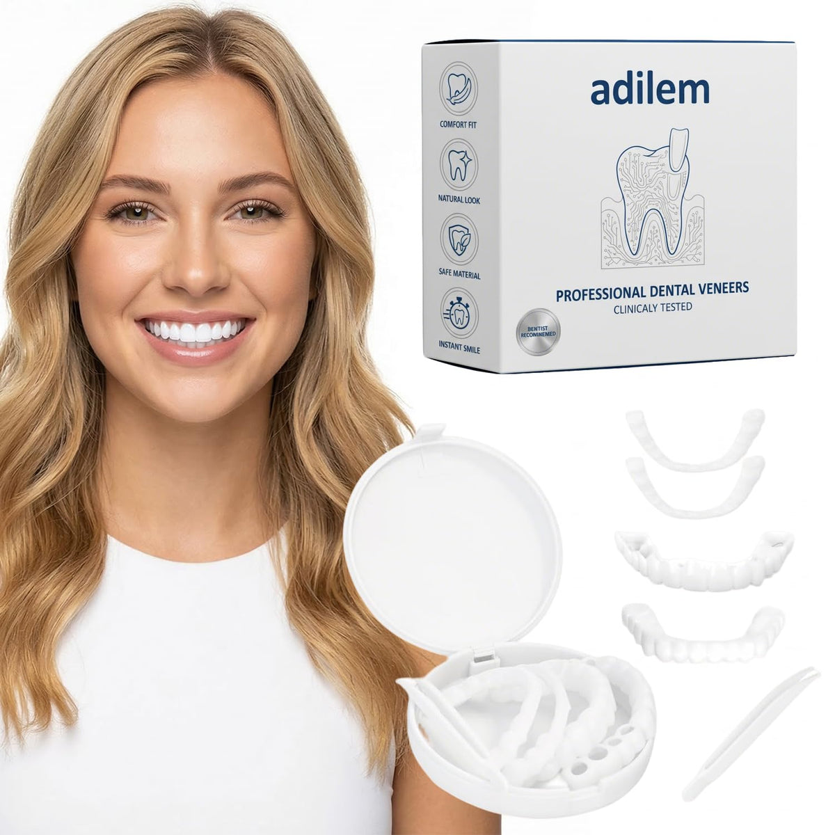 Adilem front packaging mostrando kit completo y beneficios estéticos