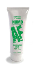Adiva Intimates tubo Numb AF frontal mostrando tamaño y etiqueta, uso práctico