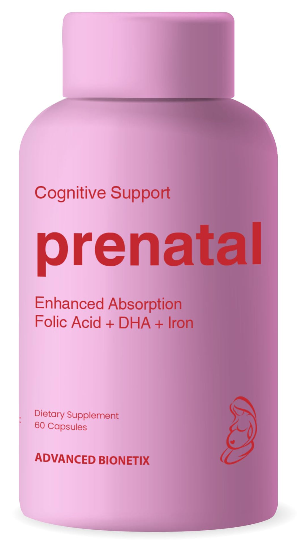 Advanced Bionetix envase frontal del prenatal mostrando la marca y beneficios claros
