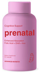 Advanced Bionetix envase frontal del prenatal mostrando la marca y beneficios claros