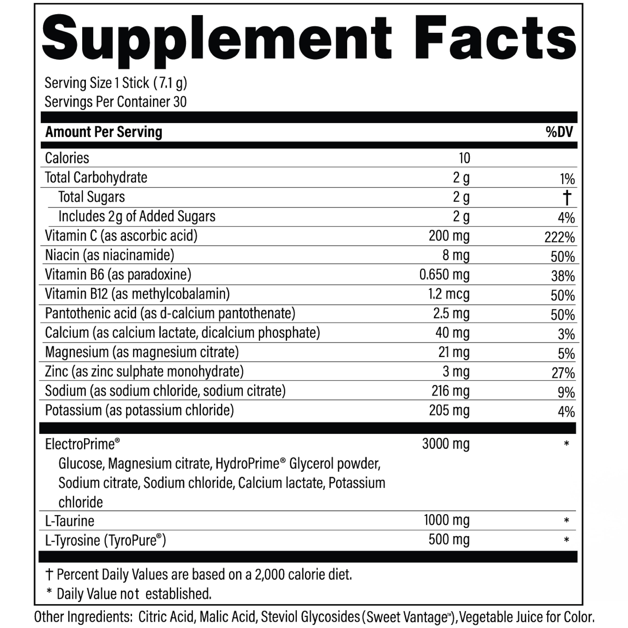 Advanced Bionutritionals primer plano de lista de ingredientes y mezcla ElectroPrime