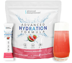 Advanced Bionutritionals vista frontal del empaque que destaca beneficios de hidratación