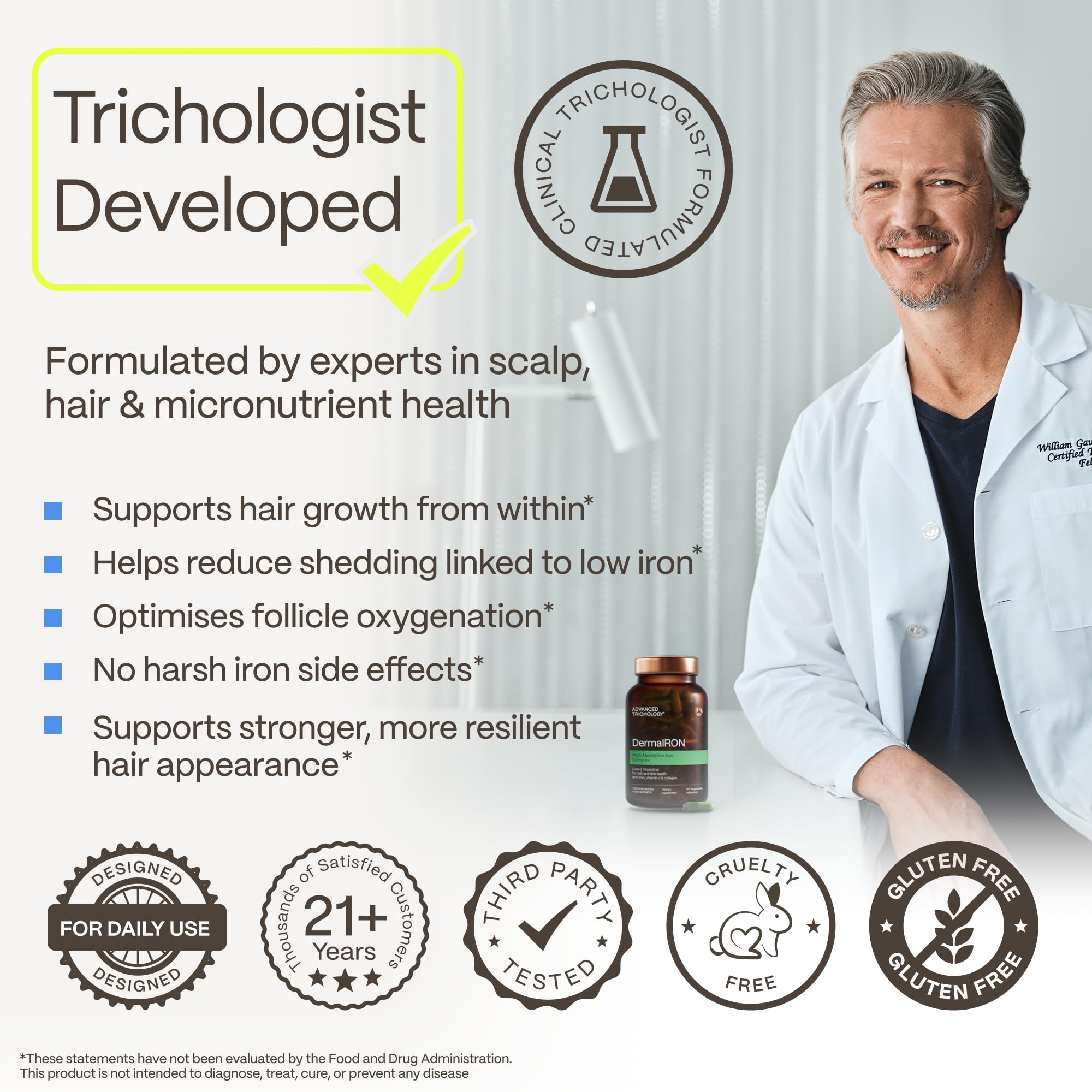 Advanced Trichology etiqueta con información nutricional clara y garantías de calidad