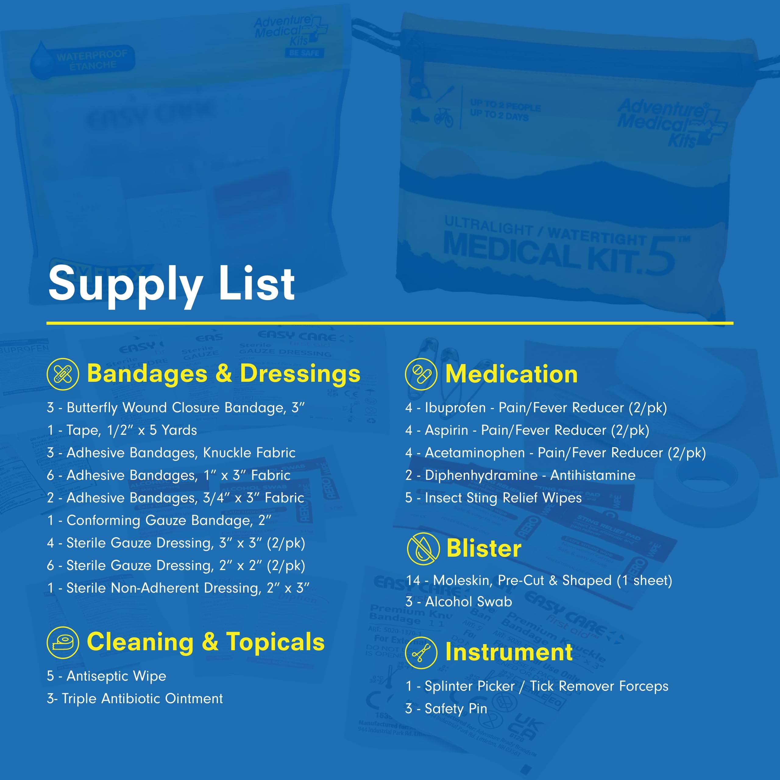 Adventure Medical Kits kit en uso sobre la pierna de un excursionista para atención rápida