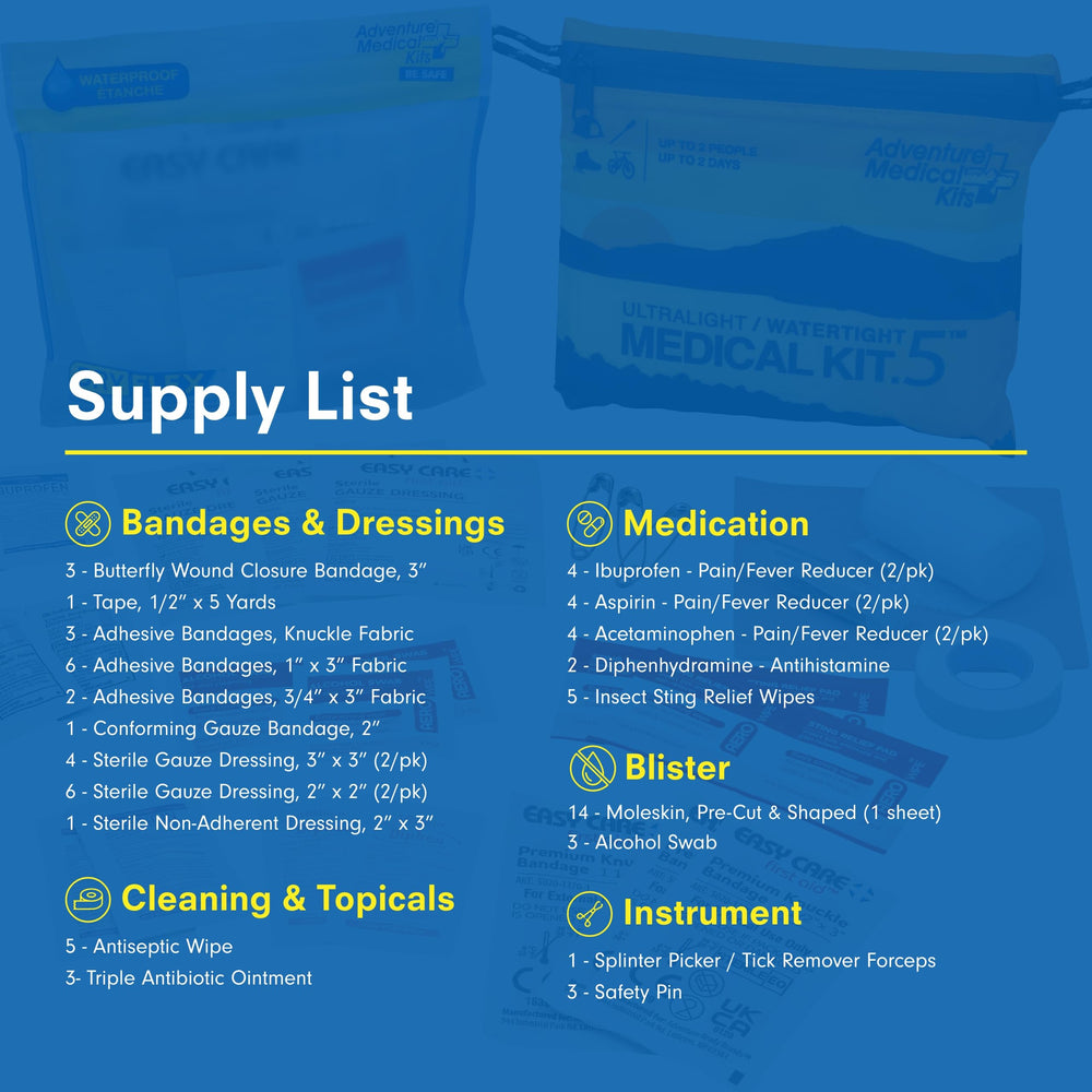 Adventure Medical Kits kit en uso sobre la pierna de un excursionista para atención rápida