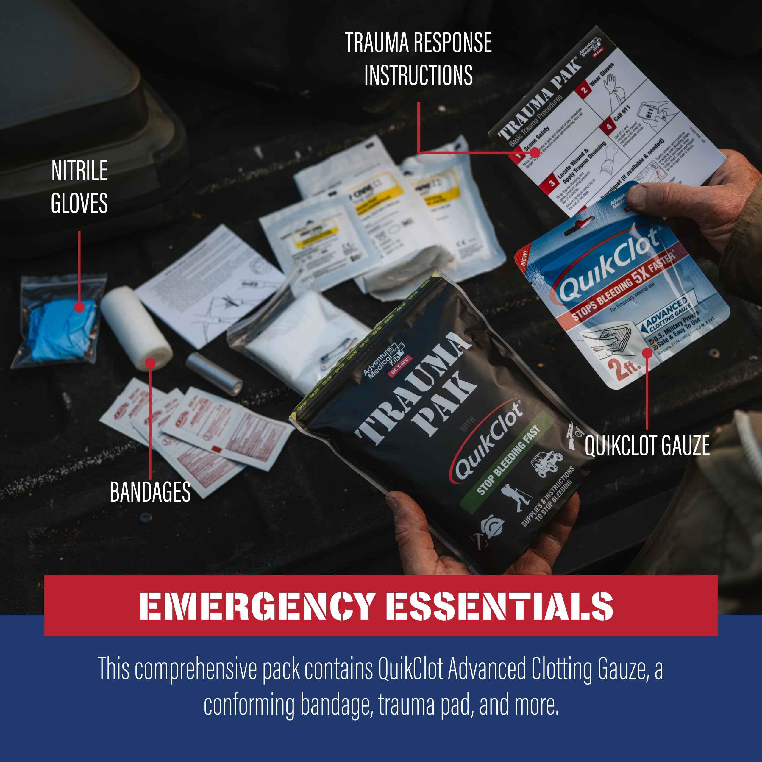 Adventure Medical Kits vendaje triangular en uso para inmovilizar y sostener extremidad
