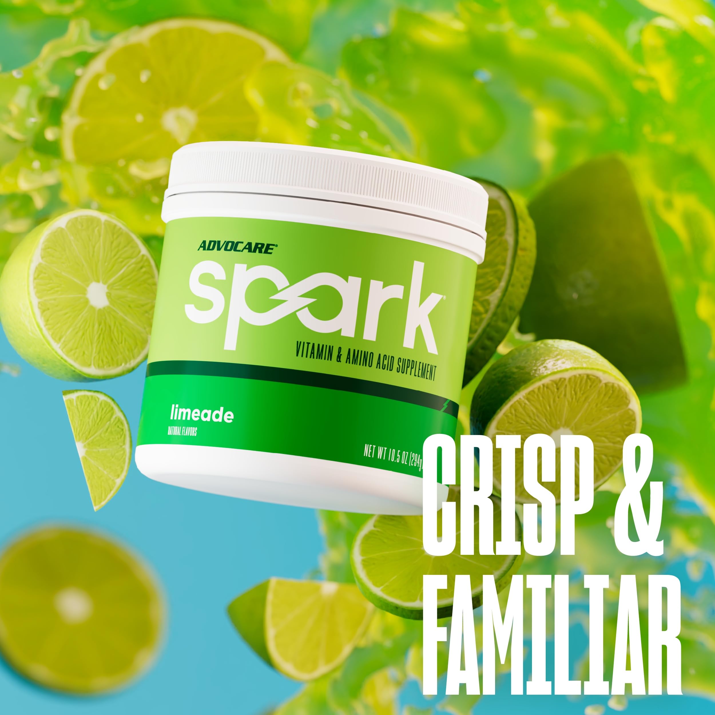 AdvoCare Spark cucharita medidora sobre polvo indicando dosificación práctica