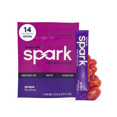 AdvoCare Spark frente del paquete mostrando sobres y marca, energía portátil