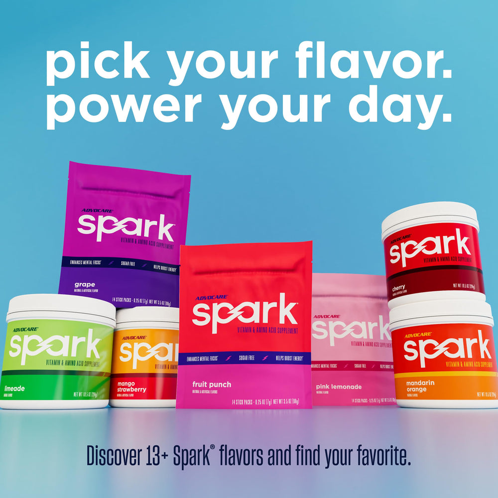 AdvoCare Spark etiqueta de ingredientes resaltando vitaminas y cafeína informativa