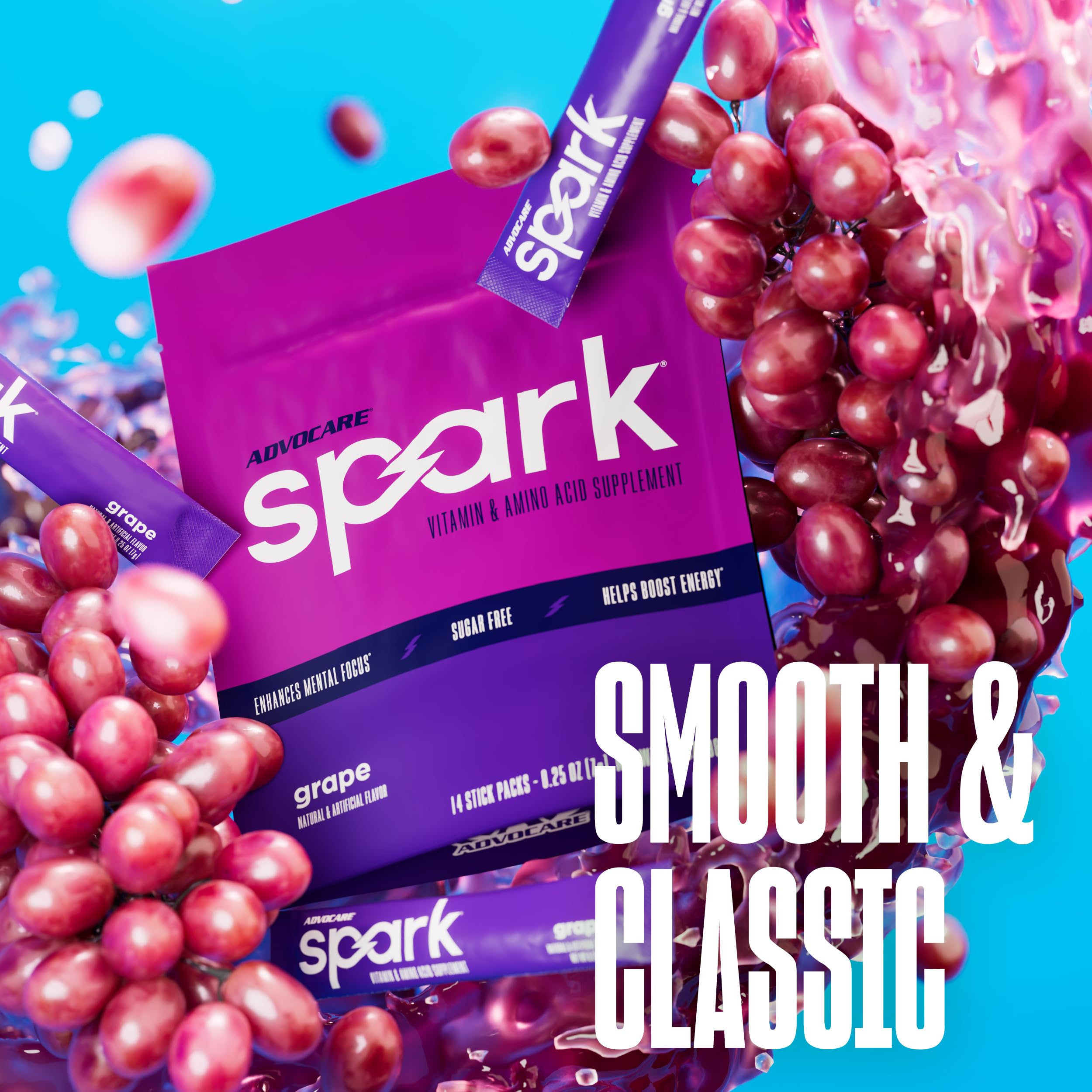 AdvoCare Spark etiqueta nutricional visible con vitaminas y cafeína