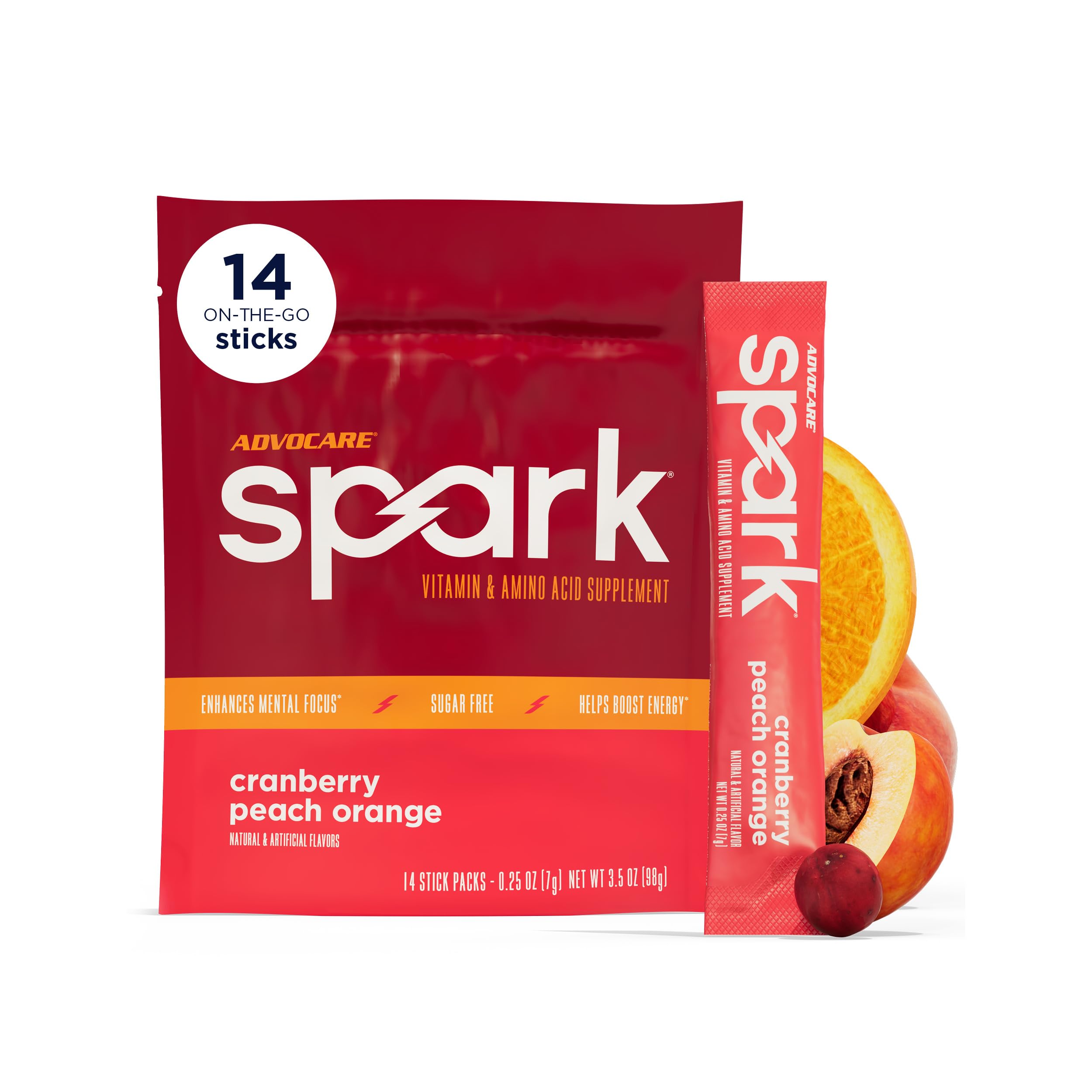 AdvoCare empaque frontal mostrando 14 sticks, conveniente y portable