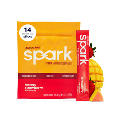 AdvoCare paquete frontal mango fresa mostrando 14 sticks y beneficio portátil