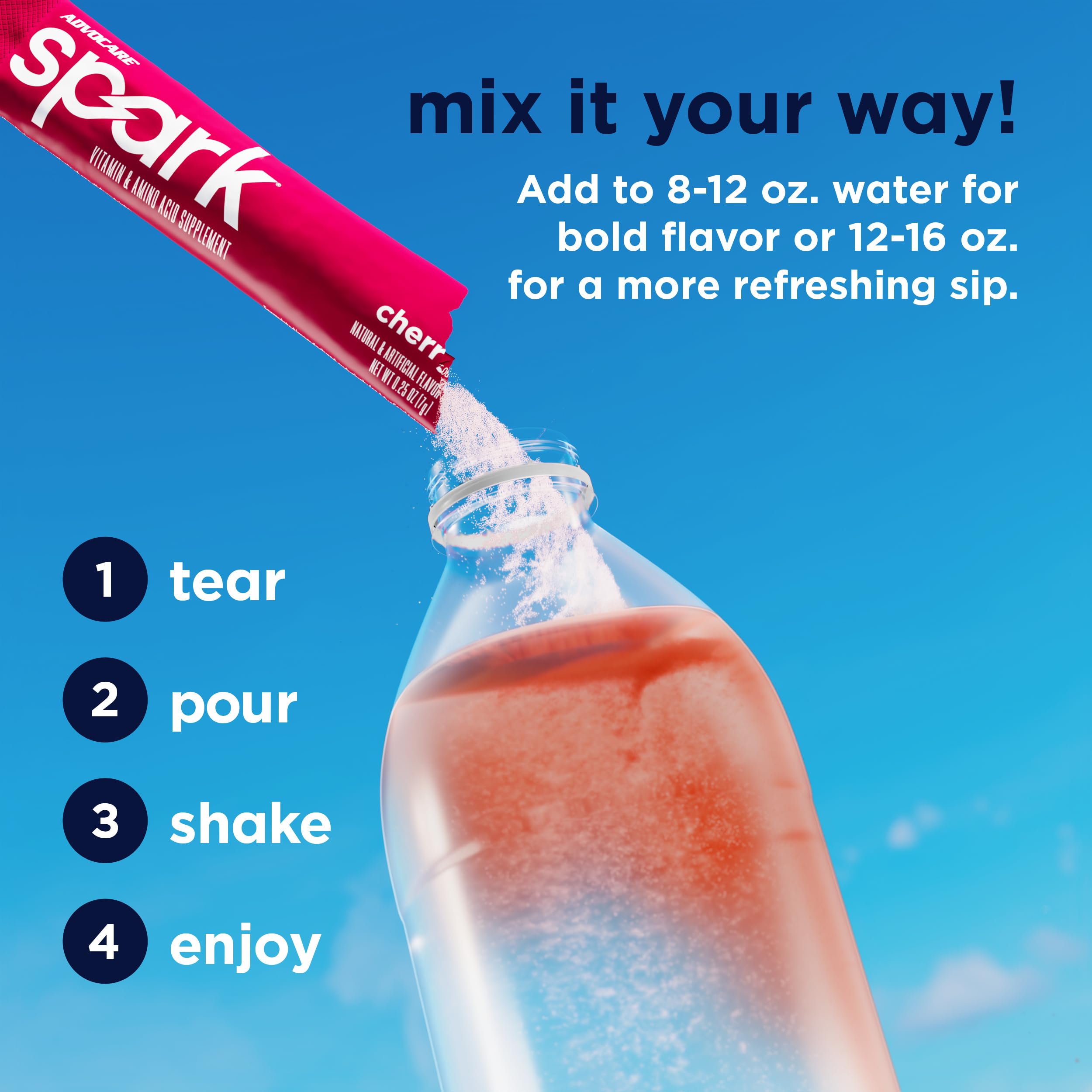 AdvoCare spark vaso con bebida cherry listo para beber mejora energía